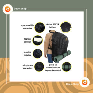 کوله پشتی مسافرتی-کوهنوردی چند محفظه ای ضد آب 90 لیتری با محفظه لپ تاپ