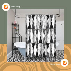 پرده حمام با طرح سیاه و سفید سنگ مرمر هندسی چاپ دیجیتال
